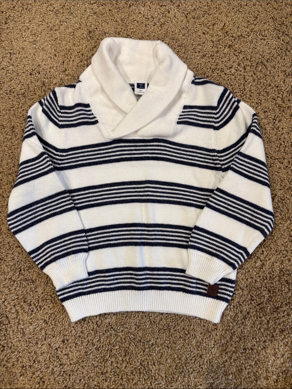 Janie and Jack White & Navy Shawl Collar Striped Sweater, size 2T